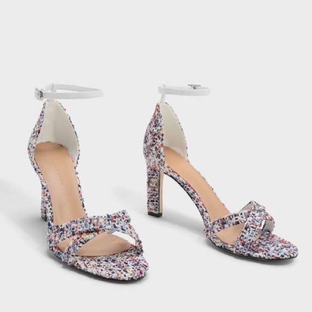 Charles & Keith Colorful Tweed Heels with White Ankle Strap